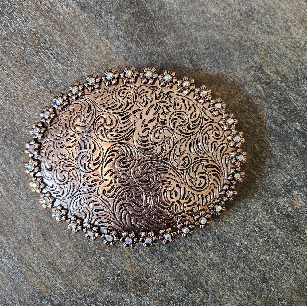 NWT Copper Bronze Western Floral Rhinestone Bekt Buckle